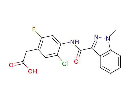 Molecular Structure of 441715-63-5 ((5-chloro-2-fluoro-4-((1-methyl-3-indazolylcarbonyl)amino)phenyl)acetic acid)