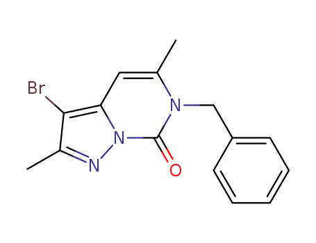 Molecular Structure of 960292-70-0 (6-benzyl-3-bromo-2,5-dimethyl-6H-pyrazolo[1,5-c]pyrimidin-7-one)