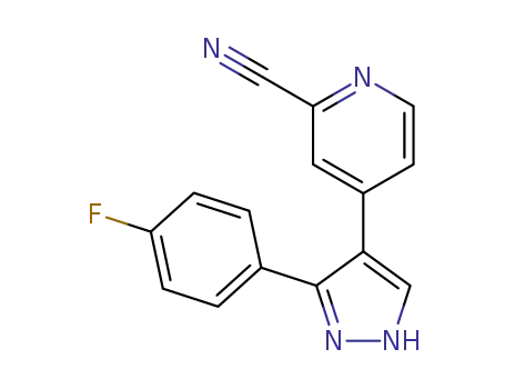 Molecular Structure of 216529-48-5 (2-Pyridinecarbonitrile, 4-[3-(4-fluorophenyl)-1H-pyrazol-4-yl]-)