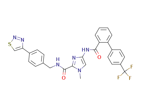 Molecular Structure of 486434-84-8 (N-[4-([1,2,3]-thiadiazol-4-yl)-phenylmethyl]-4-(4'-trifluoro-methylbiphenyl-2-carbonylamino)-1-methyl-imidazole-2-carboxylic acid amide)