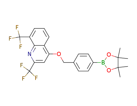 Molecular Structure of 854371-66-7 (4-[4-(4,4,5,5-Tetramethyl-[1,3,2]dioxaborolan-2-yl)-benzyloxy]-2,8-bis-trifluoromethyl-quinoline)
