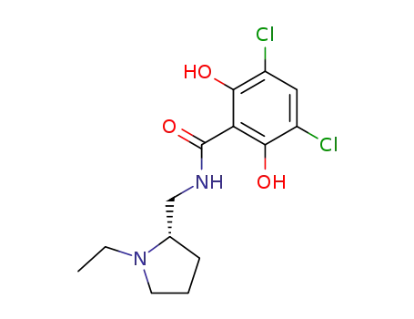 Molecular Structure of 119670-11-0 ((S)-3,5-DICHLORO-N-[(1-ETHYL-2-PYRROLIDINYL)METHYL]-2,6-DIHYDROXY-BENZAMIDE)