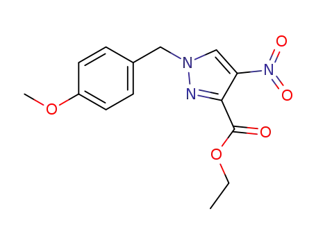 Molecular Structure of 825619-24-7 (1H-Pyrazole-3-carboxylic acid, 1-[(4-methoxyphenyl)methyl]-4-nitro-,
ethyl ester)