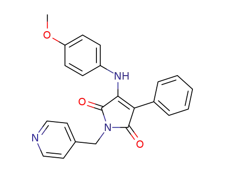Molecular Structure of 828931-91-5 (1H-Pyrrole-2,5-dione,
3-[(4-methoxyphenyl)amino]-4-phenyl-1-(4-pyridinylmethyl)-)