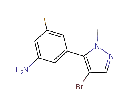 Molecular Structure of 573711-83-8 (Benzenamine, 3-(4-bromo-1-methyl-1H-pyrazol-5-yl)-5-fluoro-)