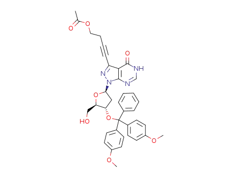 1-(3-dimethoxytrityl-2-deoxy-3-D-ribofuranosyl)-3-(4-acetoxybut-1-yn-1-yl)-1H-pyrazolo[3,4-d]pyrimidin-4(5H)-one