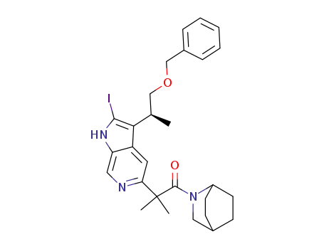 Molecular Structure of 292600-31-8 ((S)-1-(2-Azabicyclo[2.2.2]oct-2-yl)-2-[3-(2-benzyloxy-1-methylethyl)-2-iodo-1H-pyrrolo[2,3-c]pyridin-5-yl]-2-methyl propan-1-one)