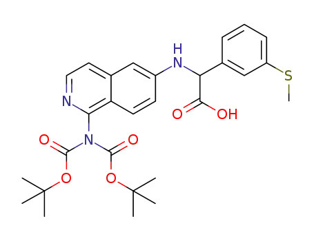 Molecular Structure of 918811-29-7 (Benzeneacetic acid,
a-[[1-[bis[(1,1-dimethylethoxy)carbonyl]amino]-6-isoquinolinyl]amino]-3-
(methylthio)-)