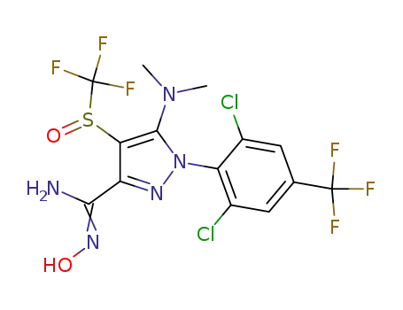 Molecular Structure of 194941-55-4 (1H-Pyrazole-3-carboximidamide,
1-[2,6-dichloro-4-(trifluoromethyl)phenyl]-5-(dimethylamino)-N-hydroxy-4
-[(trifluoromethyl)sulfinyl]-)
