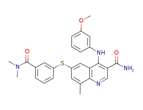 3-Quinolinecarboxamide,
6-[[3-[(dimethylamino)carbonyl]phenyl]thio]-4-[(3-methoxyphenyl)amino]-
8-methyl-