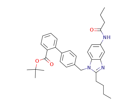 Molecular Structure of 133139-74-9 ([1,1'-Biphenyl]-2-carboxylic acid,
4'-[[2-butyl-5-[(1-oxobutyl)amino]-1H-benzimidazol-1-yl]methyl]-,
1,1-dimethylethyl ester)