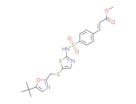 Molecular Structure of 1133001-70-3 ((E)-methyl 3-(4-(N-(5-((5-tert-butyloxazol-2-yl)methylthio)thiazol-2-yl)-sulfamoyl)phenyl)acrylate)