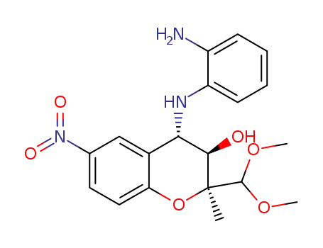 Molecular Structure of 804562-42-3 (2H-1-Benzopyran-3-ol,
4-[(2-aminophenyl)amino]-2-(dimethoxymethyl)-3,4-dihydro-2-methyl-6-
nitro-, (2S,3R,4S)-)