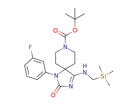 Molecular Structure of 1011732-06-1 (tert-butyl 1-(3-fluorophenyl)-2-oxo-4-{[(trimethylsilyl)methyl]amino}-1,3,8-triazaspiro[4.5]dec-3-ene-8-carboxylate)