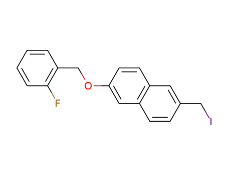 Molecular Structure of 161599-54-8 (6-(2-fluorobenzyloxy)-2-naphthylmethyl iodide)