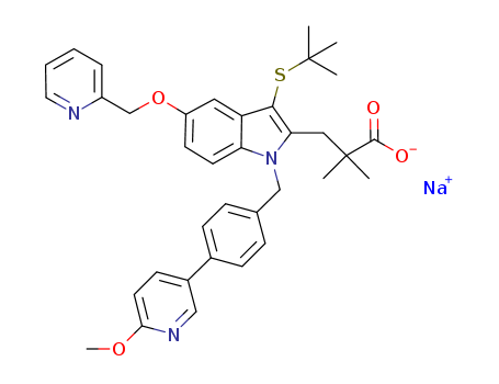 1H-Indole-2-propanoic acid, 3-[(1,1-dimethylethyl)thio]-1-[[4-(6-methoxy-3-pyridinyl)phenyl]methyl]-α,α-dimethyl-5-(2-pyridinylmethoxy)-, sodium salt (1:1)