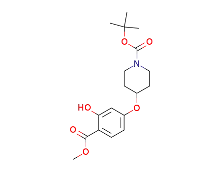Molecular Structure of 162045-36-5 (tert-butyl 4-(3-hydroxy-4-(methoxycarbonyl)phenoxy)piperidine-1-carboxylate)