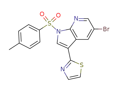 Molecular Structure of 875639-54-6 (1H-Pyrrolo[2,3-b]pyridine,
5-bromo-1-[(4-methylphenyl)sulfonyl]-3-(2-thiazolyl)-)