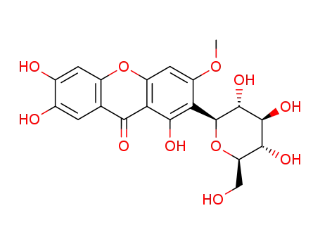 Molecular Structure of 21794-66-1 ((1S)-1,5-anhydro-1-(1,6,7-trihydroxy-3-methoxy-9-oxo-9H-xanthen-2-yl)-D-glucitol)