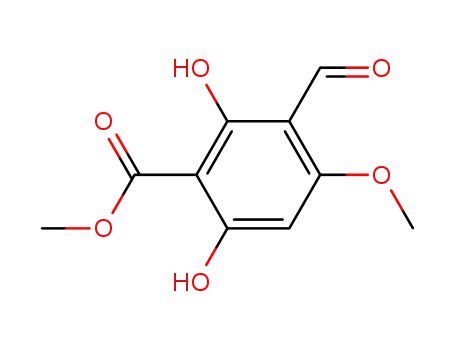 Molecular Structure of 98442-51-4 (Benzoic acid, 3-formyl-2,6-dihydroxy-4-methoxy-, methyl ester)