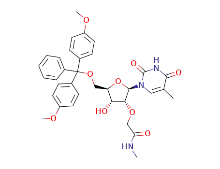 Molecular Structure of 1025783-17-8 (5'-O-(4,4'-dimethoxytrityl)-2'-O-[2-(methylamino)-2-oxoethyl]-5-methyluridine)
