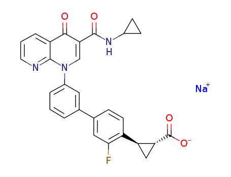 Cyclopropanecarboxylic acid, 2-[3'-[3-[(cyclopropylamino)carbonyl]-4-oxo-1,8-naphthyridin-1(4H)-yl]-3-fluoro[1,1'-biphenyl]-4-yl]-, sodium salt (1:1), (1R,2R)-