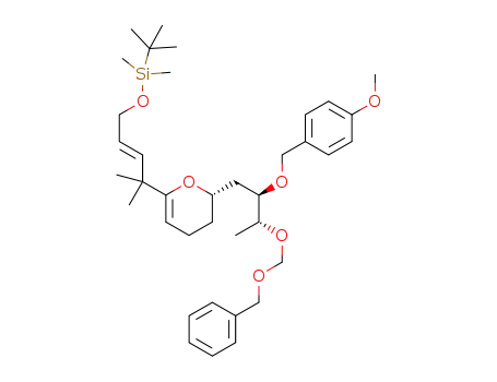 Molecular Structure of 1261423-01-1 ((((E)-4-((S)-2-((2R,3R)-3-((benzyloxy)methoxy)-2-((4-methoxybenzyl)oxy)butyl)-3,4-dihydro-2H-pyran-6-yl)-4-methylpent-2-en-1-yl)oxy)(tert-butyl)dimethylsilane)
