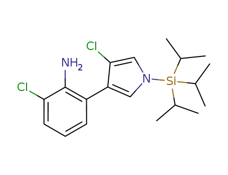 Molecular Structure of 1126425-92-0 (2-chloro-6-(4-chloro-1-(triisopropylsilyl)-1H-pyrrol-3-yl)aniline)