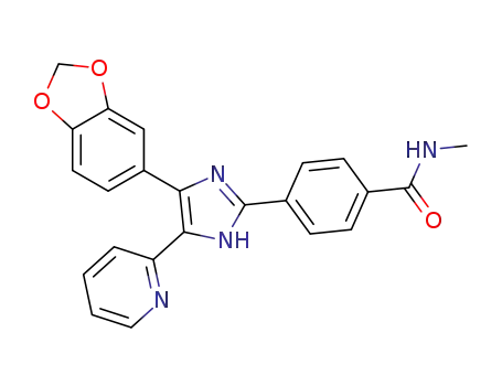 Molecular Structure of 364049-96-7 (Benzamide,
4-[4-(1,3-benzodioxol-5-yl)-5-(2-pyridinyl)-1H-imidazol-2-yl]-N-methyl-)