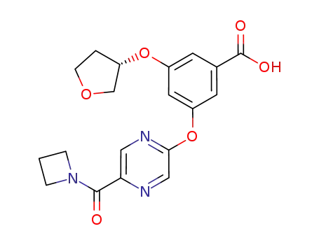 Molecular Structure of 915948-97-9 (Benzoic acid,
3-[[5-(1-azetidinylcarbonyl)-2-pyrazinyl]oxy]-5-[[(3S)-tetrahydro-3-furanyl]
oxy]-)