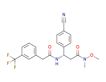 Molecular Structure of 1050618-82-0 ((3S)-3-(4-cyanophenyl)-N-methoxy-N-methyl-3-({[3-(trifluoromethyl)phenyl]acetyl}amino)propanamide)