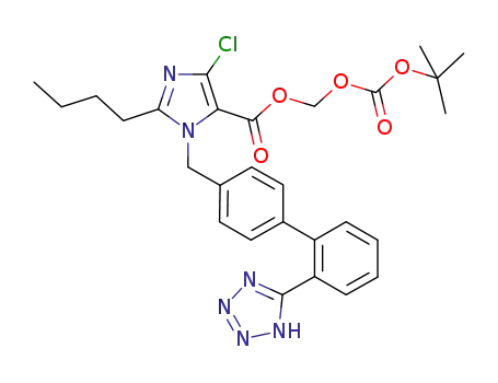 Molecular Structure of 947331-09-1 (2-butyl-4-chloro-1-[2'-(1H-tetrazol-5-yl) 1,1'-biphenyl-methyl]imidazole-5-carboxylic acid, 1-[(tert-butoxycarbonyl)oxy]methyl ester)