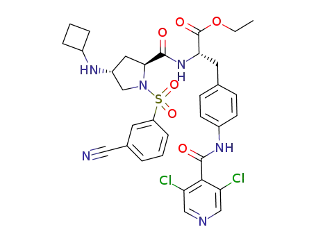 Molecular Structure of 865110-84-5 (L-Phenylalanine, (4R)-1-[(3-cyanophenyl)sulfonyl]-4-(cyclobutylamino)-L-prolyl-4-[[(3,5-dichloro-4-pyridinyl)carbonyl]amino]-, ethyl ester)