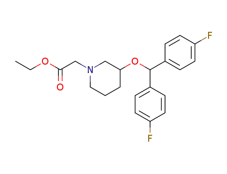 Molecular Structure of 200273-74-1 (3-bis(4-fluorophenyl)methoxypiperidin-1-yl acetic acid ethyl ester)
