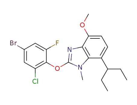 Molecular Structure of 1022250-06-1 (2-(4-bromo-2-chloro-6-fluorophenoxy)-7-(1-ethylpropyl)-4-methoxy-1-methyl-1H-benzimidazole)