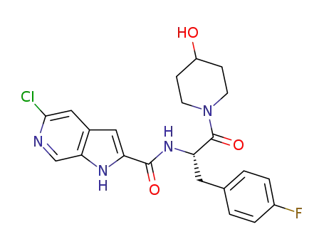 Molecular Structure of 800397-99-3 (1H-Pyrrolo[2,3-c]pyridine-2-carboxamide,
5-chloro-N-[(1S)-1-[(4-fluorophenyl)methyl]-2-(4-hydroxy-1-piperidinyl)-2
-oxoethyl]-)