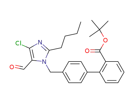 Molecular Structure of 133694-34-5 (4’-(2-butyl-4-chloro-5-formylimidazol-1-ylmethyl)biphenyl-2-carboxylic acid t-butyl ester)