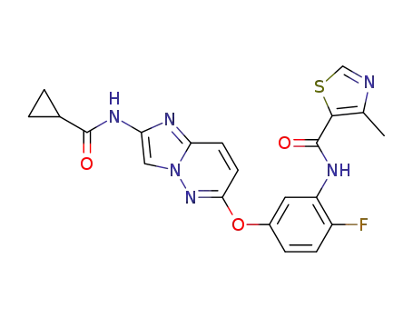 Molecular Structure of 1005782-59-1 (N-[5-({2-[(cyclopropylcarbonyl)amino]imidazo[1,2-b]pyridazin-6-yl}oxy)-2-fluorophenyl]-4-methyl-1,3-thiazole-5-carboxamide)