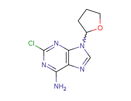 Molecular Structure of 93282-13-4 (9H-Purin-6-amine, 2-chloro-9-(tetrahydro-2-furanyl)-)