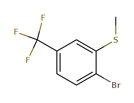 Molecular Structure of 142994-07-8 (Benzene, 1-bromo-2-(methylthio)-4-(trifluoromethyl)-)