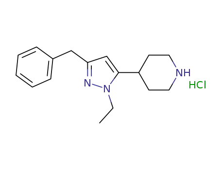 Molecular Structure of 313708-59-7 (4-(3-benzyl-1-ethyl-(1H)-pyrazol-5-yl)piperidine hydrochloride)