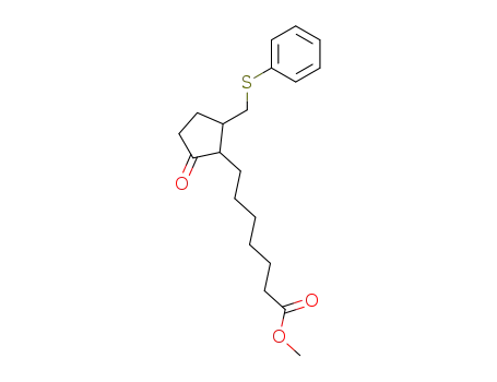 Molecular Structure of 62344-34-7 (Cyclopentaneheptanoic acid, 2-oxo-5-[(phenylthio)methyl]-, methyl ester)