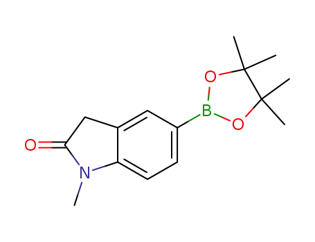 Molecular Structure of 1220696-38-7 (1-Methyl-5-(4,4,5,5-tetraMethyl-1,3,2-dioxaborolan-2-yl)indolin-2-one)
