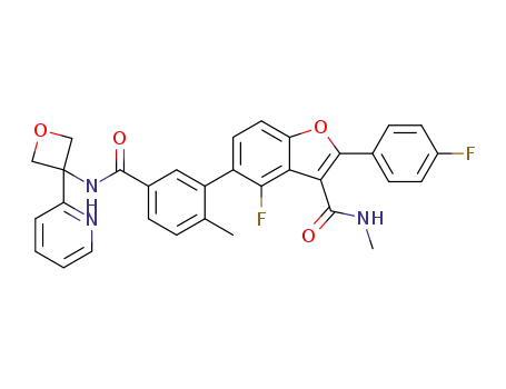 4-fluoro-2-(4-fluorophenyl)-N-methyl-5-(2-methyl-5-(3-(pyridin-2-yl)oxetan-3-ylcarbamoyl)phenyl)benzofuran-3-carboxamide