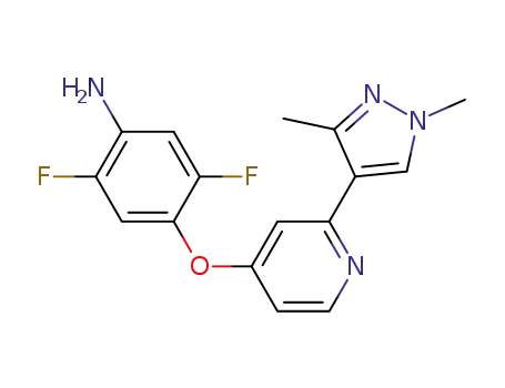 Molecular Structure of 1225278-38-5 (4-(2-(1,3-dimethyl-1H-pyrazol-4-yl)pyridin-4-yloxy)-2,5-difluorobenzenamine)