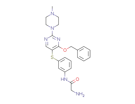 Molecular Structure of 1268273-90-0 (2-amino-N-[3-[[2-(4-methyl-1-piperazinyl)-4-(phenylmethoxy)-5-pyrimidinyl]thio]phenyl])