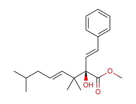 Molecular Structure of 1202792-85-5 ((R,E)-methyl 2-hydroxy-3,3,7-trimethyl-2-((E)-styryl)oct-4-enoate)