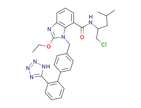 Molecular Structure of 1160386-25-3 (2-Ethoxy-3-[2'-(1H-tetrazol-5-yl)-biphenyl-4-ylmethyl]-3H-benzoimidazole-4-carboxylic acid (1-chloromethyl-3-methylbutyl)amide)