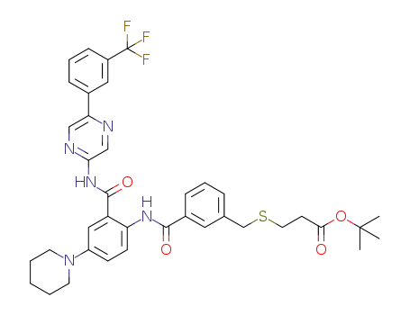 tert-butyl 3-(3-((4-(piperidin-1-yl)-2-((5-(3-(trifluoromethyl)phenyl)pyrazin-2-yl)carbamoyl)phenyl)carbamoyl)benzylthio)propanoate