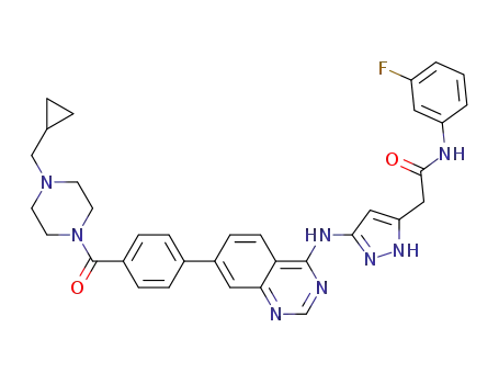 2-(3-(7-(4-(4-(cyclopropylmethyl)piperazine-1-carbonyl)phenyl)quinazolin-4-ylamino)-1H-pyrazol-5-yl)-N-(3-fluorophenyl)acetamide